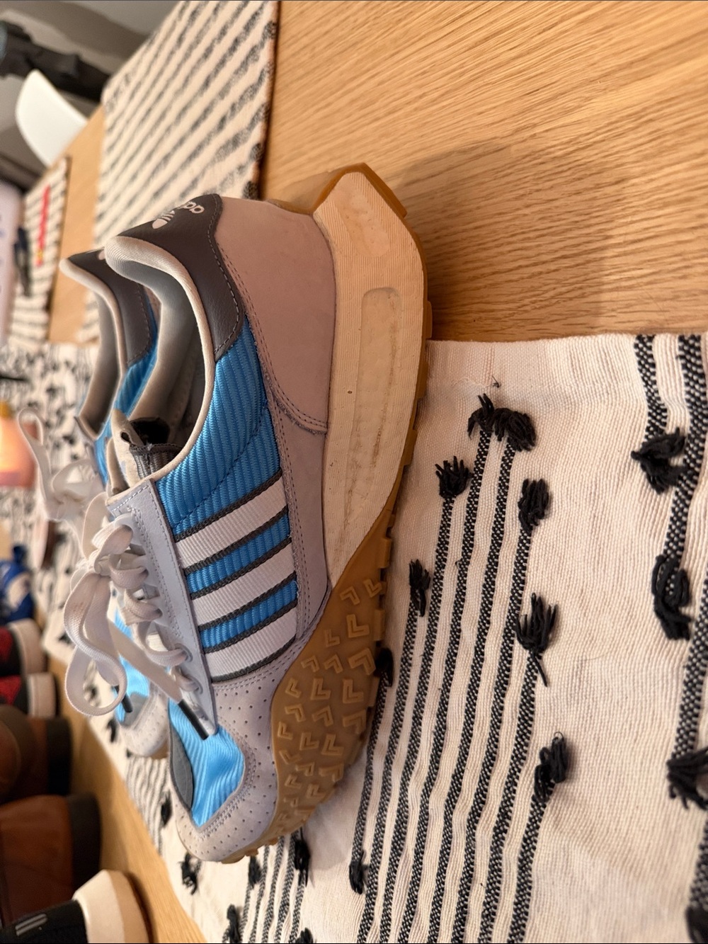 adidas Kids Light Blue, Gray and White Retro Runner Sneakers